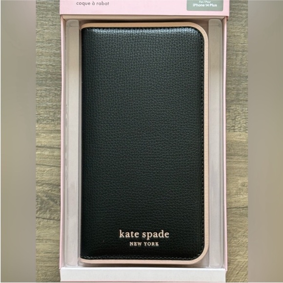 Kate Spade Wrap Folio Wallet Case IPhone 14 Plus Black New! - Picture 4 of 14